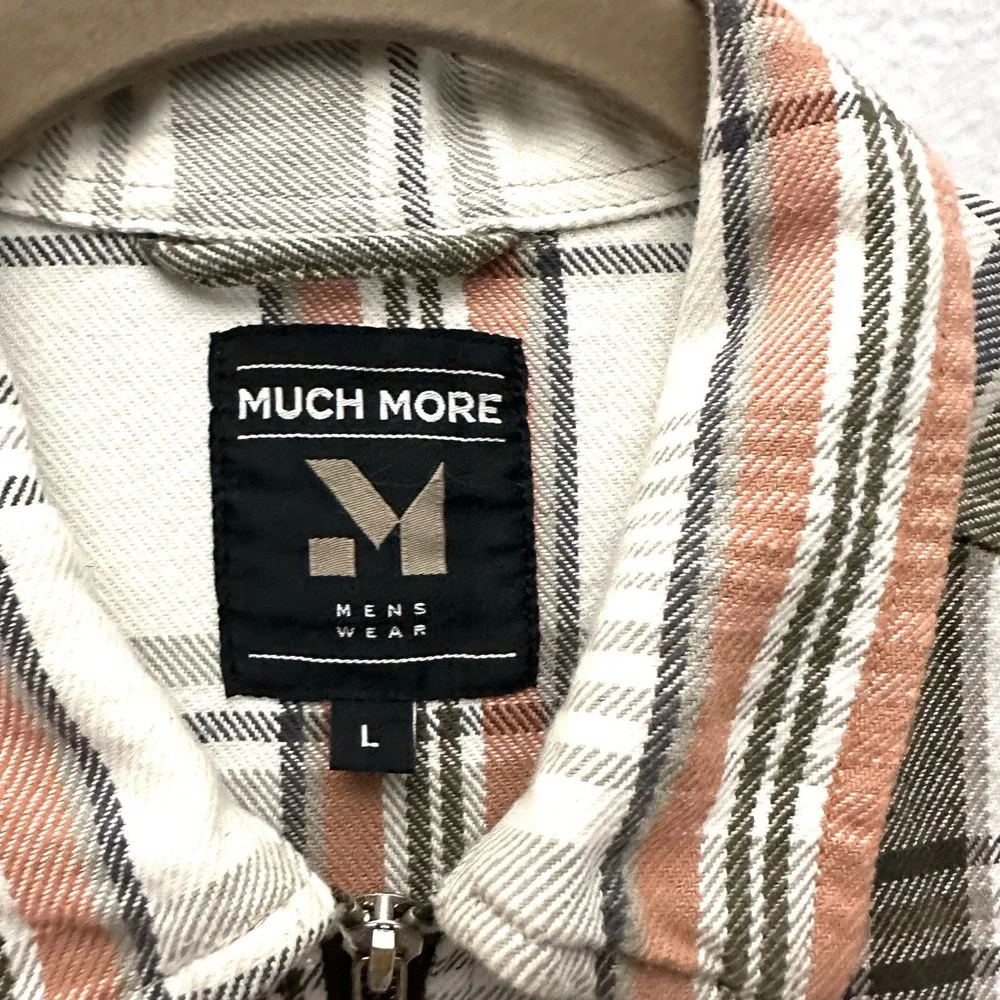 Much More Men's Large L Plaid Barn Chore Jacket Coat Zip‎ Pockets Mister Lady